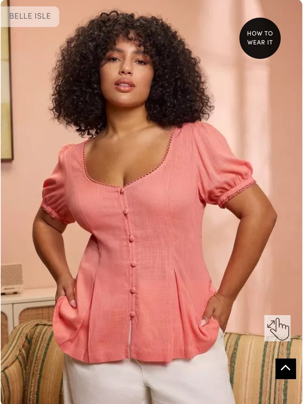 torrid Coral Pink Button-Front Puff Sleeve Top